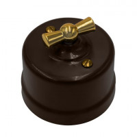 Bironi Выключатель 1-кл., пластик, цвет Коричневый, Золото, B1-200-22-G