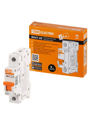 Авт. выкл. ВА47-60 1Р 25А 6кА х-ка С TDM Electric, SQ0223-0079