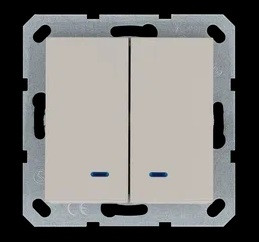 Выключатель двухклавишный со светодиодами 10A 250V~ с накладкой, цвет Тауп, G3023NT, Jasmart Electric