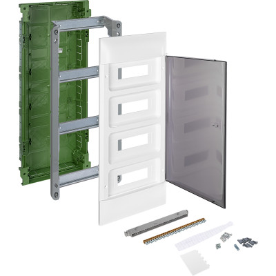 135574 Пластиковый щиток Legrand Practibox S, для встраиваемого монтажа (в полые стены), цвет двери "Дымчатый", 4X12