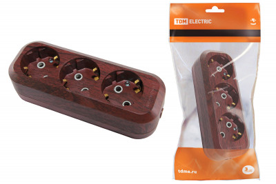 Колодка розеточная 3 гнезда 2П+3 16А 250В "Эко" (бук) TDM Electric, SQ1806-0062