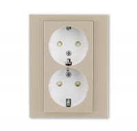 5522H-C03457 18W - Розетка двойная ABB Levit с заземлением со шторками 16А кофе макиато / белый - 2CHH223457C6018