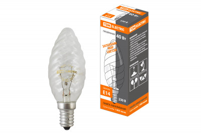 Лампа накаливания "Витая свеча" прозрачная 40 Вт-230 В-Е14 TDM Electric, SQ0332-0013