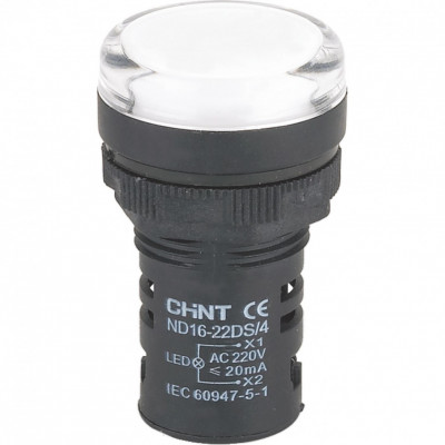 Chint Индикатор ND16-22DS/4C белый, компактный, встр. конденсатор, IP65 АС380В (R), 828187