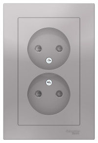ATN000322 - ATLASDESIGN РОЗЕТКА двойная без заземления со шторками, 16А, в сборе, АЛЮМИНИЙ, Systeme Electric