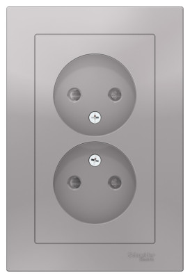 ATN000322 - ATLASDESIGN РОЗЕТКА двойная без заземления со шторками, 16А, в сборе, АЛЮМИНИЙ, Systeme Electric