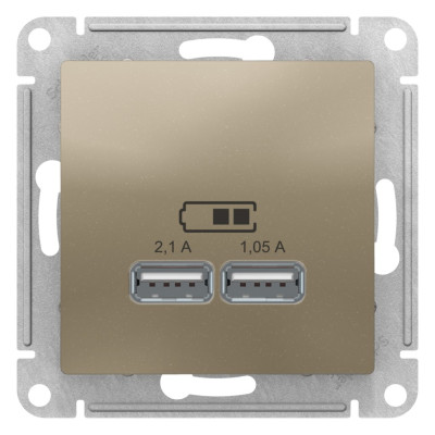 ATN000533 - ATLASDESIGN USB РОЗЕТКА A+A, 5В/2,1А, 2х5В/1,05А, механизм, ШАМПАНЬ, Systeme Electric