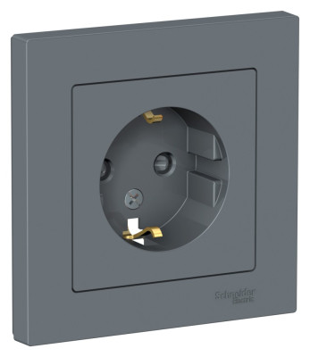 ATN000744 - ATLASDESIGN РОЗЕТКА с заземлением со шторками, 16А, в сборе, ГРИФЕЛЬ, Systeme Electric
