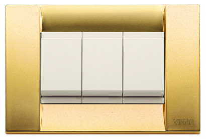 Выключатель 3-х клавишный, вставка - белый, рамка золото, серия Idea