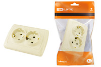 Розетка двойная 2П+3 16А 250В сл. кость "Онега" TDM Electric, SQ1805-0047