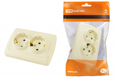 Розетка двойная 2П+3 16А 250В сл. кость "Онега" TDM Electric, SQ1805-0047