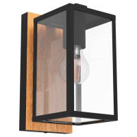 Eglo 900289 Уличный настенный светильник BUDRONE, E27, 1X40W, IP44, L120, H270, A165, сталь, дерево, черный, коричневый/стекло, прозрачный