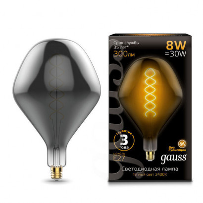 Лампа Gauss Filament SD160 8W 300lm 2400К Е27 gray flexible LED 1/6, 163802008