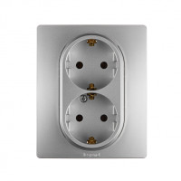 Legrand Розетка двойная с заземлением - Legrand Etika - без шторок в сборе 16А 250В винтовые зажимы - алюминий, 672423