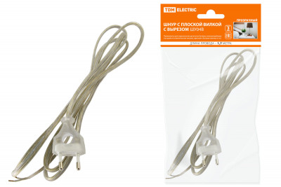 Шнур с плоской вилкой с вырезом ШУ04 ШВВП 2х0,75мм2 1,7 м. прозрачный TDM Electric, SQ1305-0034