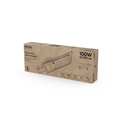 Светильник Уличный Gauss LED Avenue IP65 420*160*57 100W 10000lm 5000K 190-250V КСС "Д" 1/10, 629536300