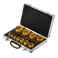 Набор коронок Bimetal (14, 20, 22, 25, 30, 35, 40, 51, 60, 64, 67), 16 предметов, металлический кейс KRANZ, KR-92-0203-1