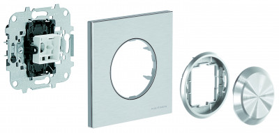 ABB Выключатель 1-клавишный, вставка - хром, рамка - нержавеющая сталь, серия Sky