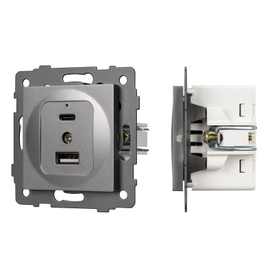 049840 - Механизм USB розетки SCT-MUAC-PL-GR-V (5V, 3A, QC4) (Arlight, -)