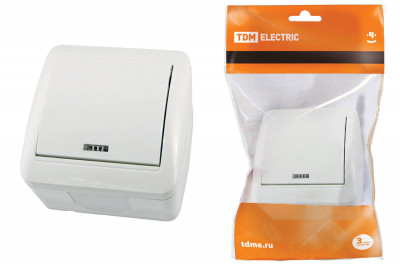 Выключатель 1-кл. открытой установки с подсветкой IP44 10А белый "Селигер" TDM Electric, SQ1818-0003