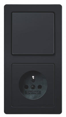 Berker Выключатель 1-клавишный с розеткой 2к+з, матовый антрацит, серия Q.1