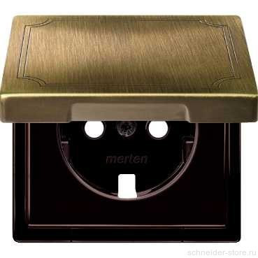 SD Накладка с крышк. для розетки 2К+З 16А 250В~, античн. латунь