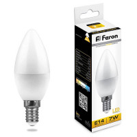 Лампа светодиодная, (7W) 230V E14 2700K C37, LB-97, Feron 25475