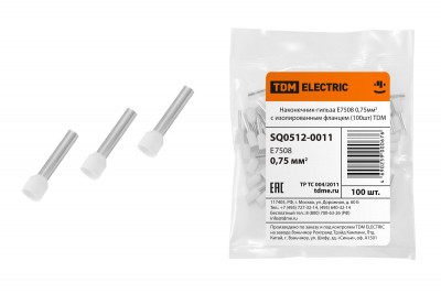 Наконечник-гильза Е7508 0,75мм2 с изолированным фланцем (100шт) TDM Electric, SQ0512-0011