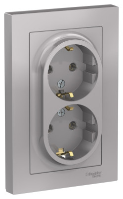 ATN000324 - ATLASDESIGN РОЗЕТКА двойная с заземлением без шторок, 16А, в сборе, АЛЮМИНИЙ, Systeme Electric