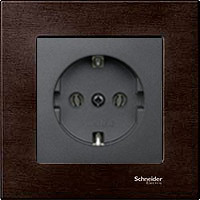 Розетка 2к+з, вставка - антрацит,  рамка - венге, серия M-Elegance