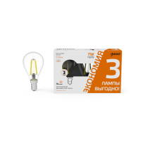 Лампа Gauss Filament Шар 7W 550lm 2700К Е14 LED (3 лампы в упаковке) 1/20, 105901107T