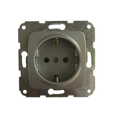 DEA Розетка 1-ая с/з с/у 16А мех. Серебряный Металлик KRANZ (1/10/120) , KR-78-0271