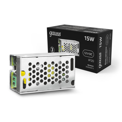 Блок питания Gauss 15W 12V IP20 1/200, 202003015