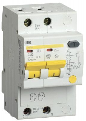 KARAT Диф. автомат АД12S 2P 20А 100мА тип AC IEK, MAD13-2-020-C-100