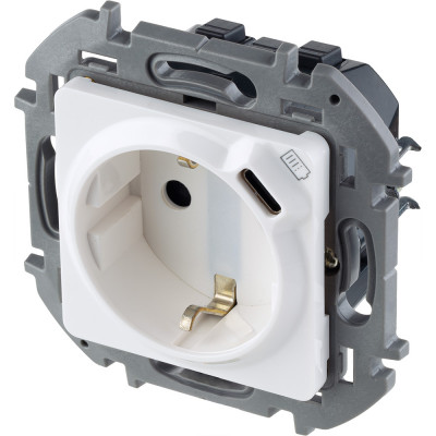 Legrand Розетка с заземлением с USB тип C - Legrand Inspiria - со шторками 16А 250В 1500мА 5В безвинтовые зажимы - белый, 673770