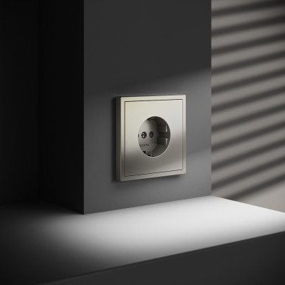 Розетка встраиваемая VOLTUM S70 с заземлением и защитными шторками, 16А, (шелк), VLS040204