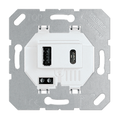 USB-зарядное устройство, USB тип А + USB тип С, выходной ток 3000 mA; белый; универсальные встраиваемые механизмы, USB15CAWW