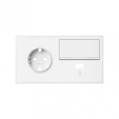 Simon 100 Белый матовый Кит 2 поста, фронт. Накладка на 1 розетку Schuko (слева) + 1 з/у USB SC + 1 клавиша светорегулятора, 10021209-230