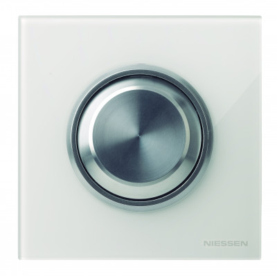 ABB Выключатель 1-клавишный, вставка - хром, рамка - белое стекло, серия Sky