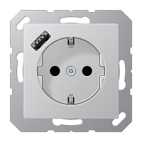 Розетка SCHUKO® с USB-зарядным устройством, тип А; термопласт; алюминий, A1520-18AAL Розетка SCHUKO® с USB-зарядным устройством, тип А; термопласт; алюминий, A1520-18AAL