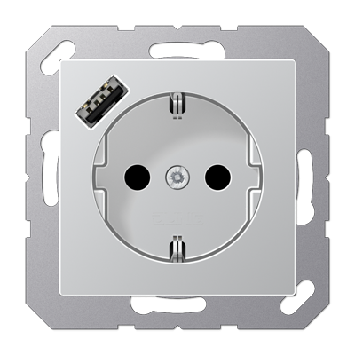 Розетка SCHUKO® с USB-зарядным устройством, тип А; термопласт; алюминий, A1520-18AAL