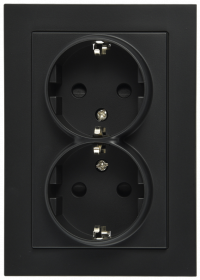 Розетка SHUKO© двойная с защитными шторками 16A 250V~ 2P+T, цвет черный матовый (soft touch), G5504PB, Jasmart Electric