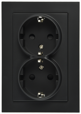 Розетка SHUKO© двойная с защитными шторками 16A 250V~ 2P+T, цвет черный матовый (soft touch), G5504PB, Jasmart Electric
