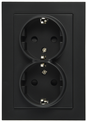 Розетка SHUKO© двойная с защитными шторками 16A 250V~ 2P+T, цвет черный матовый (soft touch), G5504PB, Jasmart Electric
