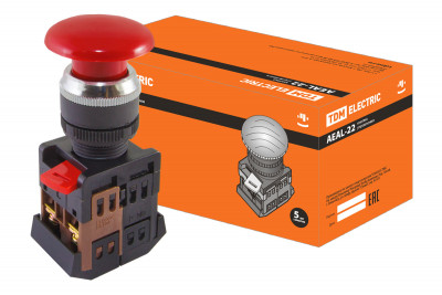 Кнопка AEAL-22 "Грибок"с фиксацией красный d22мм 230В 1з+1р TDM Electric, SQ0704-0020