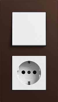 Gira Блок: Выключатель 1-клавишный с розеткой 2к+з, глянцевый белый - Темно-коричневый, серия Esprit Esprit Linoleum-MPx Gira Блок: Выключатель 1-клавишный с розеткой 2к+з, глянцевый белый - Темно-коричневый, серия Esprit Esprit Linoleum-MPx