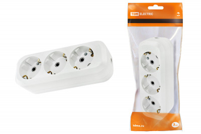 Колодка розеточная 3 гнезда 2П+3 16А 250В белая TDM Electric, SQ1806-0013