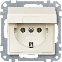 SM Розетка со шторк. и крышкой 2К+З 16А 250В~, беж. блест.