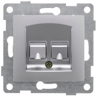 GUSI Bravo МЕХАНИЗМ розетки компьютерной и телефонной (RJ45, RJ12), скрытая установка. Цвет серебро., С10КТ-004