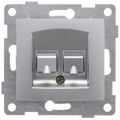 GUSI Bravo МЕХАНИЗМ розетки компьютерной и телефонной (RJ45, RJ12), скрытая установка. Цвет серебро., С10КТ-004